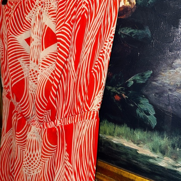 Leifsdottir Anthropologie Orange Optic Graphic Print Pleated Strapless Dress 6 - Picture 8 of 9